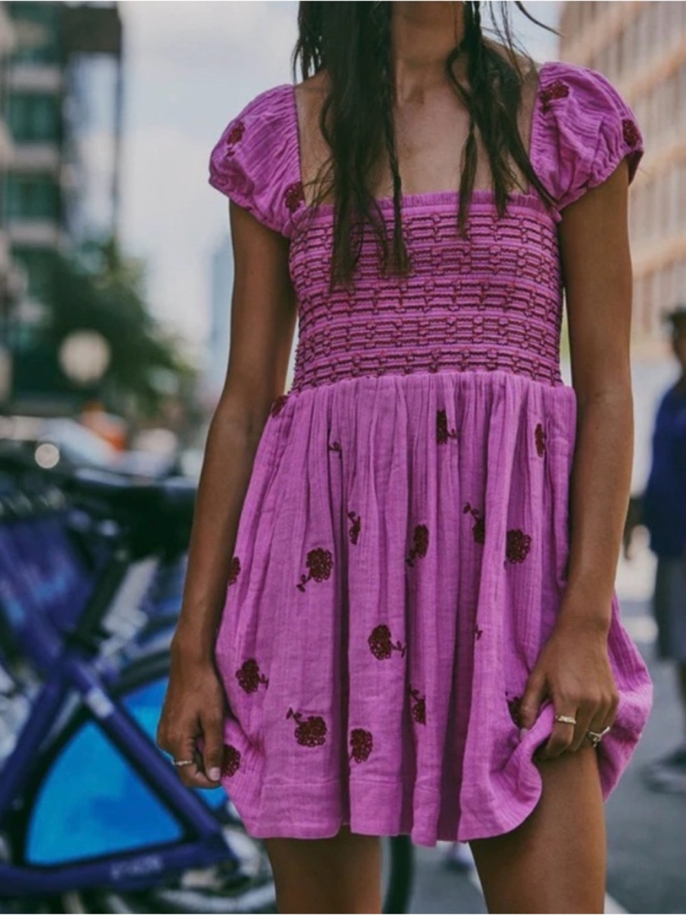 NWT Free People Tory Embroidered Mini Dress Pink Smocked Floral Boho Size Large - Picture 12 of 16